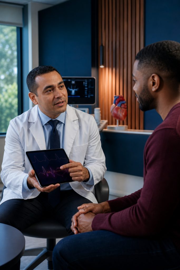 Cardiology clinician consulting with a patient in Raleigh, NC