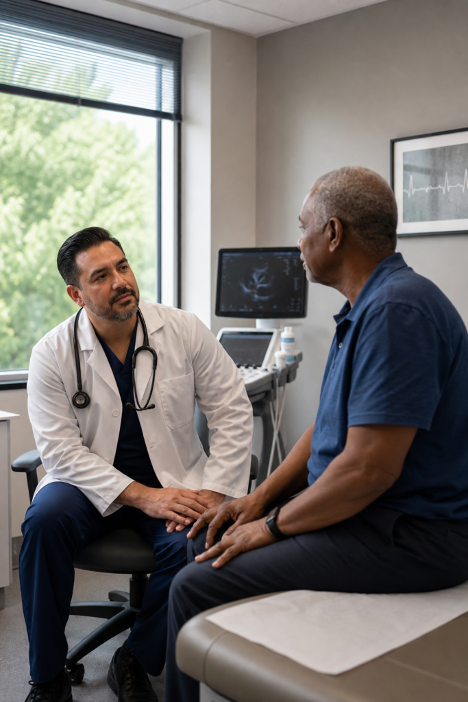 Cardiology clinician consulting with a patient in Winston-Salem, NC