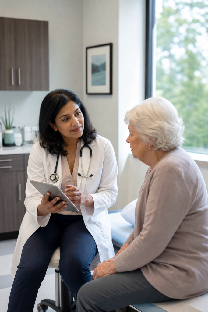 Geriatric clinician consulting with a patient in Greensboro, NC