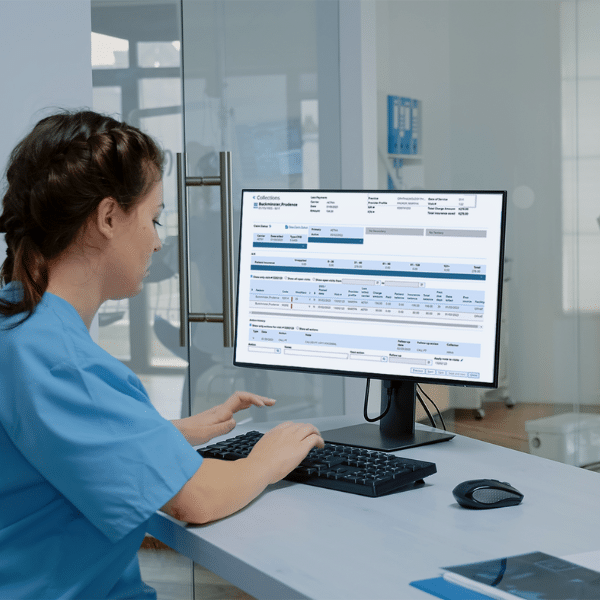 Medical billing specialist submitting insurance claims for healthcare providers.