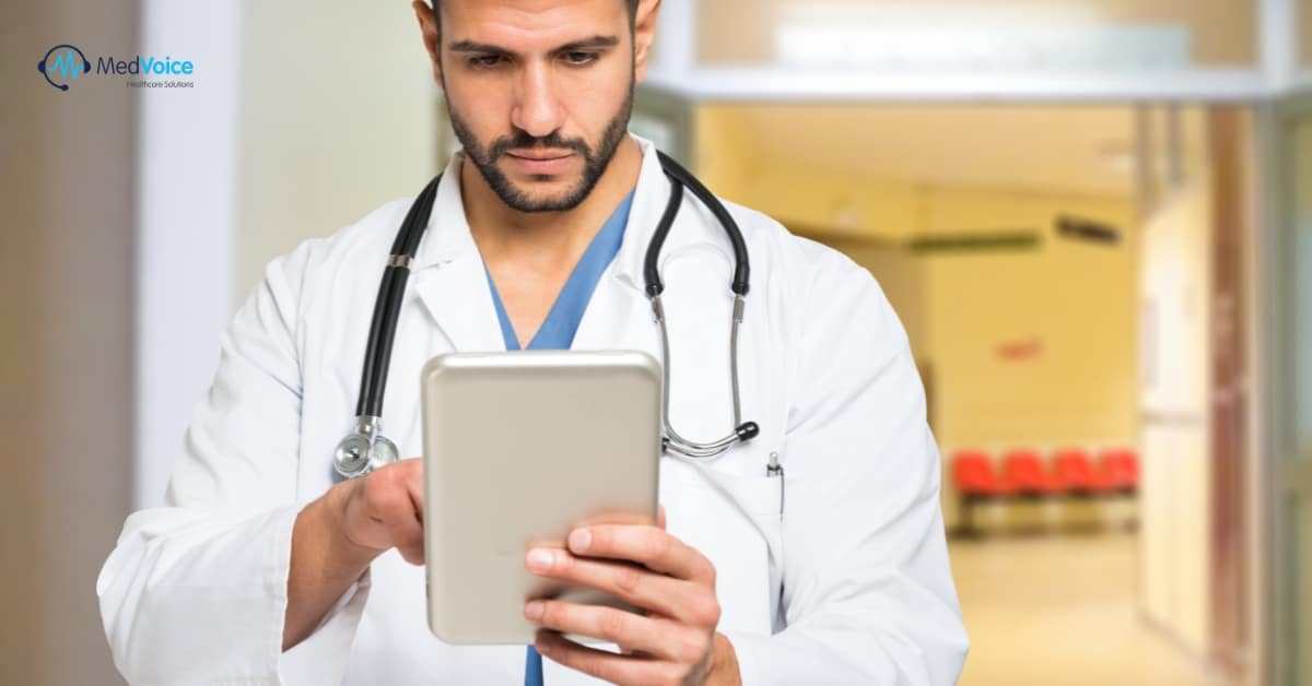 Doctor using robotic process automation technology in a clinical setting