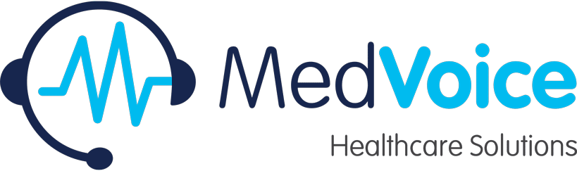 Logo for MedVoice Healthcare Solutions seamlessly integrates a headset with a heartbeat line, symbolizing innovation and care.