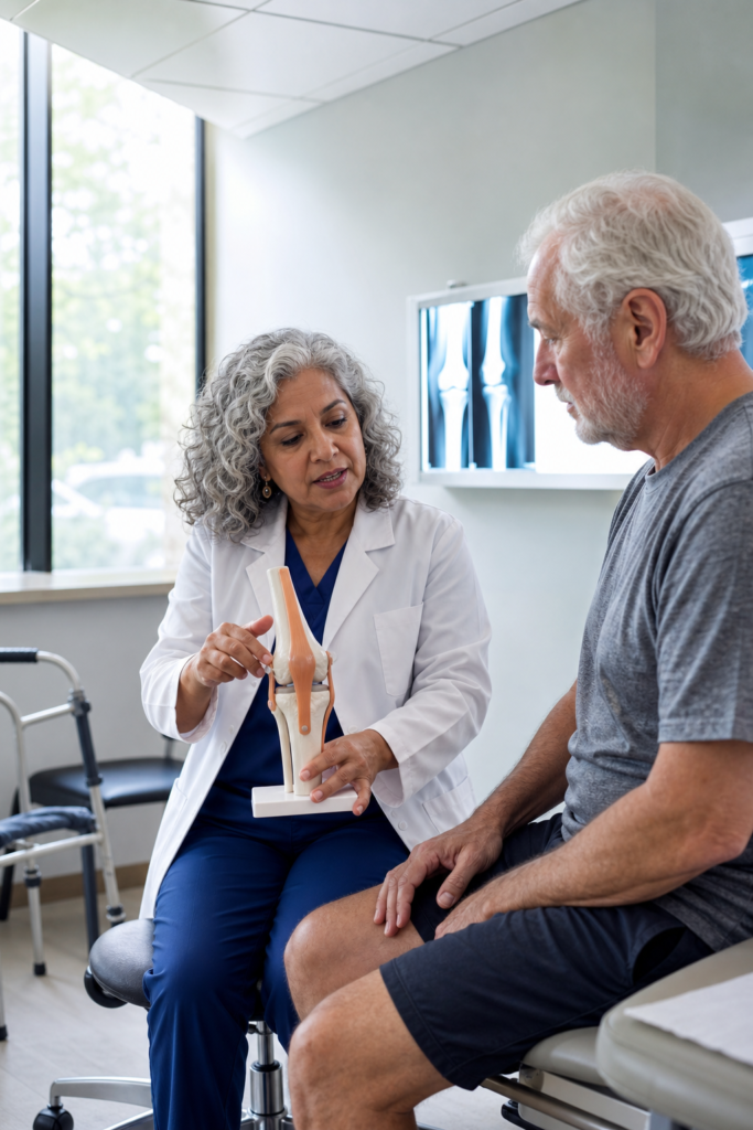 Orthopedic clinician consulting with a patient in Charlotte, NC