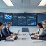 A group of people sitting at a table with laptops, collaborating on RCM strategies and leveraging predictive analytics for denial prevention.